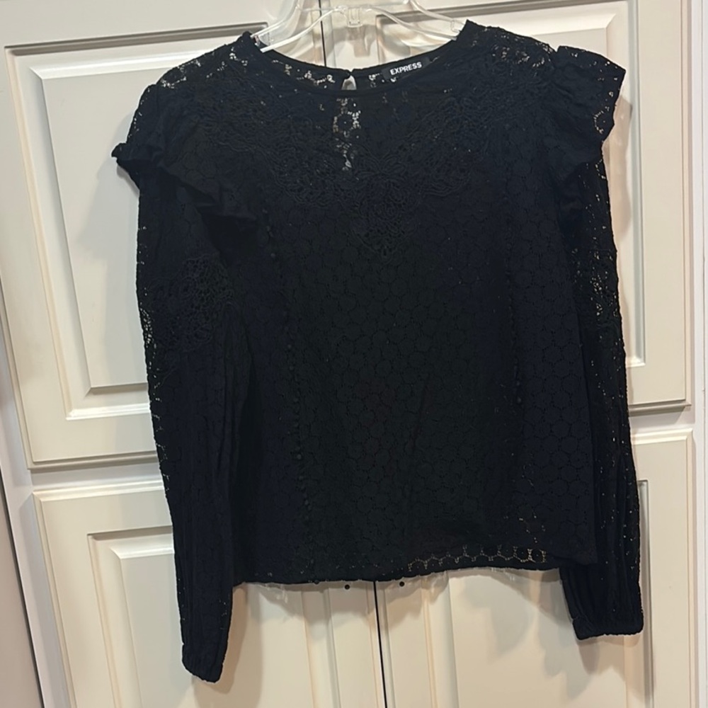 Express Black Long Sleeve Lace Blouse